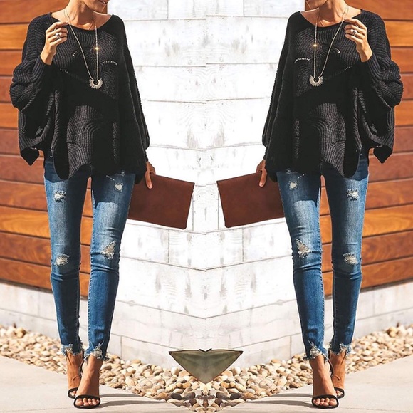 NEW Batwing Ripped Sweater Knit Pullover Tunic - Picture 3 of 8